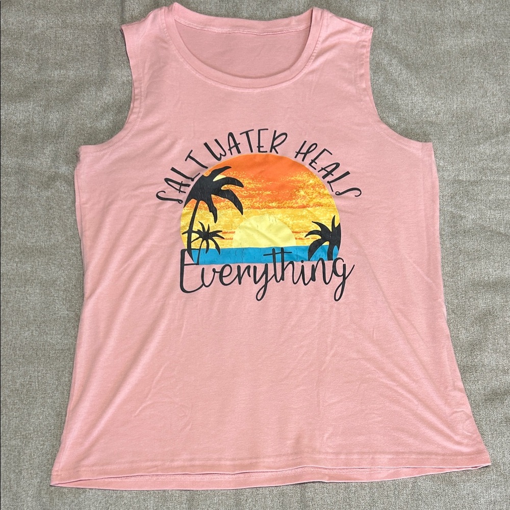 Pink Sleeveless Top with Tropical Print